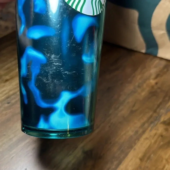 Starbucks Coffee Co. Teal Turquoise Wave Tumbler Cup / Lid 24oz Venti - Picture 4 of 5